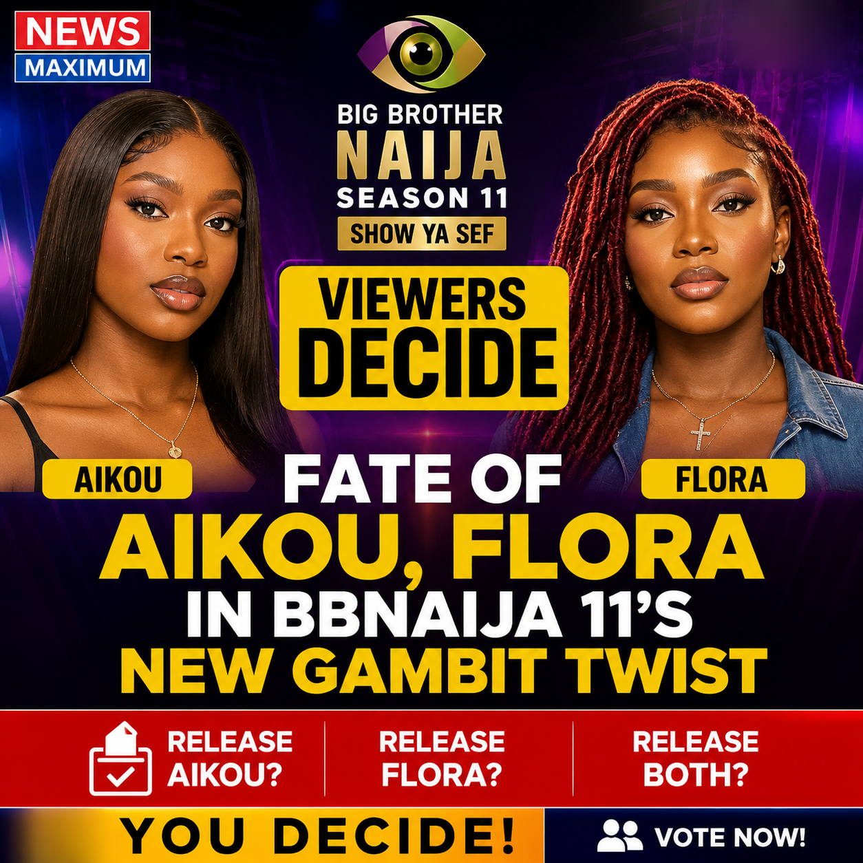 BBNAIJA 11:FANS TO DECIDE WHETHER AIKOU, FLORA RETURN TO GRAND PRIZE RACE